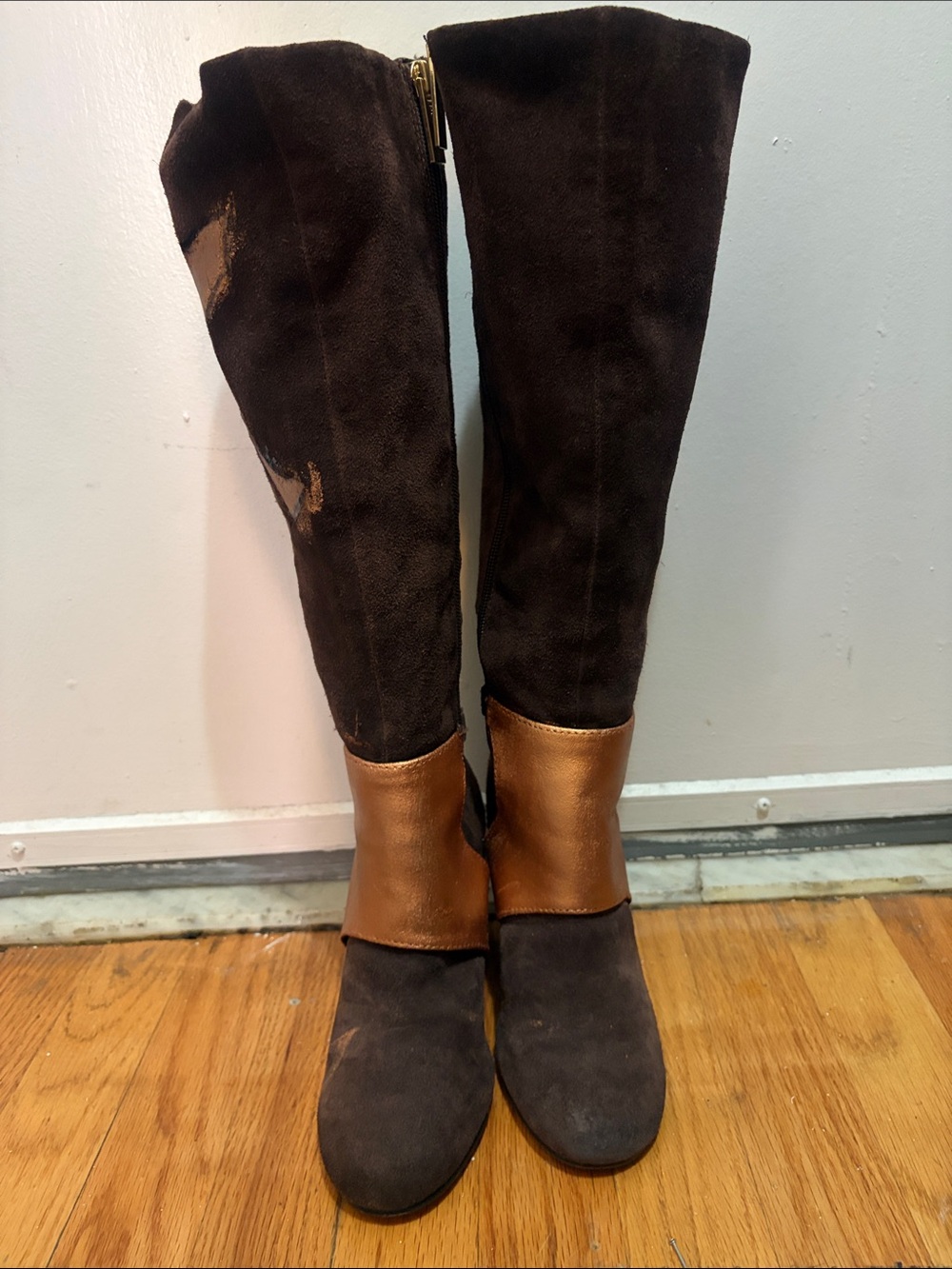 BCBGeneration Dark Brown Suede Over-the-Knee Boots with Bronze Cuff